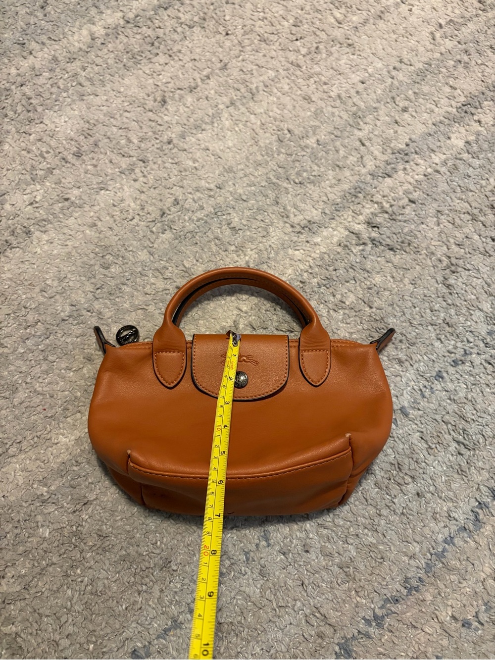 Longchamp Le Pliage Cuir Mini Leather Crossbody Bag Cognac Tan Brown - Picture 6 of 13